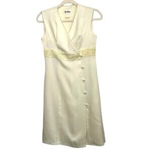 Vintage 1950s Helen Whiting Lace Trim Dress XS Button Front Designer Sleeveless